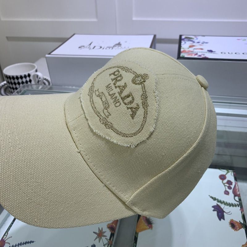 Prada Canvas Baseball Cap With Logo In Beige