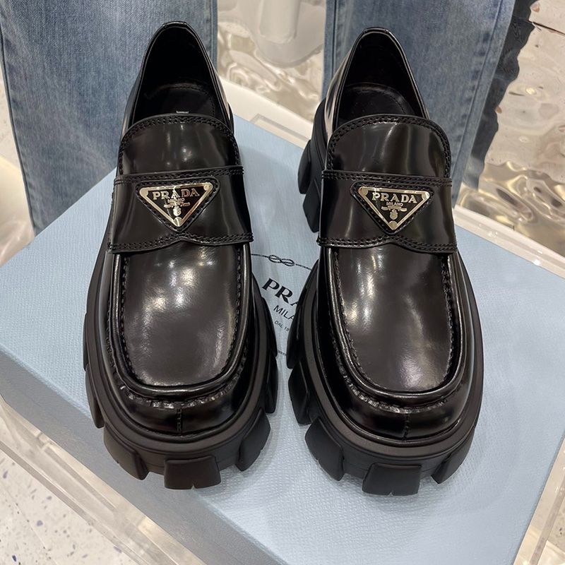 Prada Chocolate Leather Loafers Women In Black