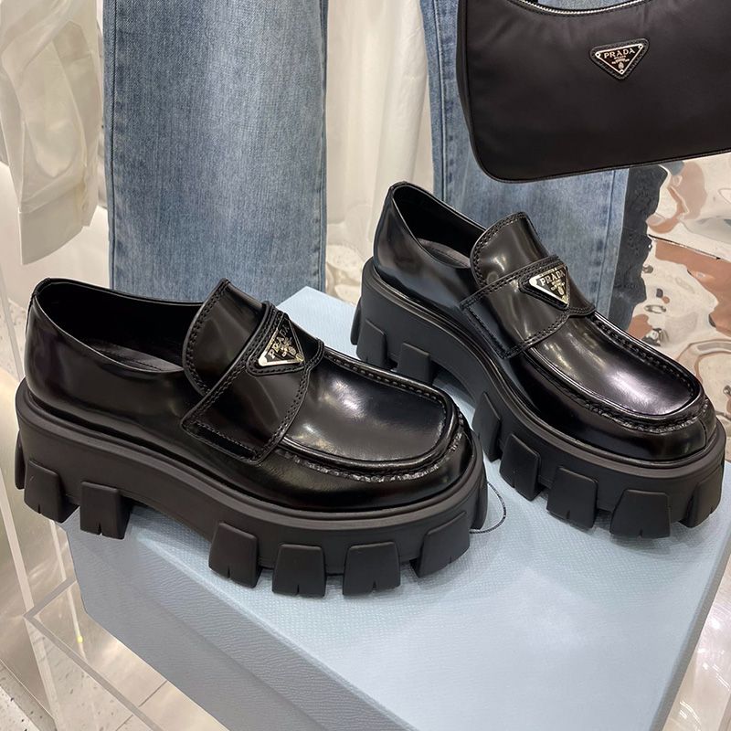 Prada Chocolate Leather Loafers Women In Black