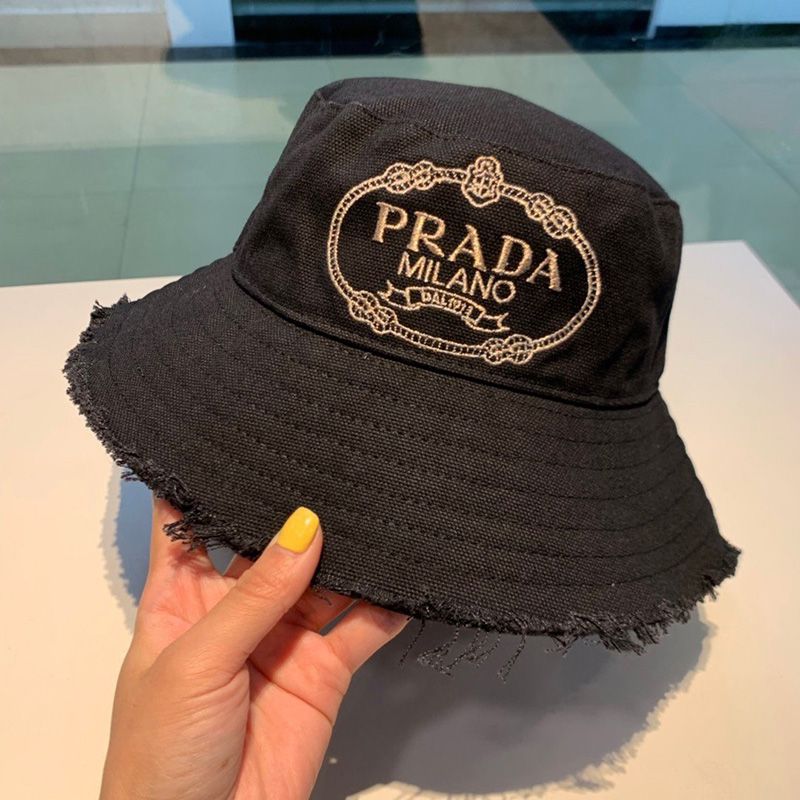 Prada Cotton Bucket Hat In Black