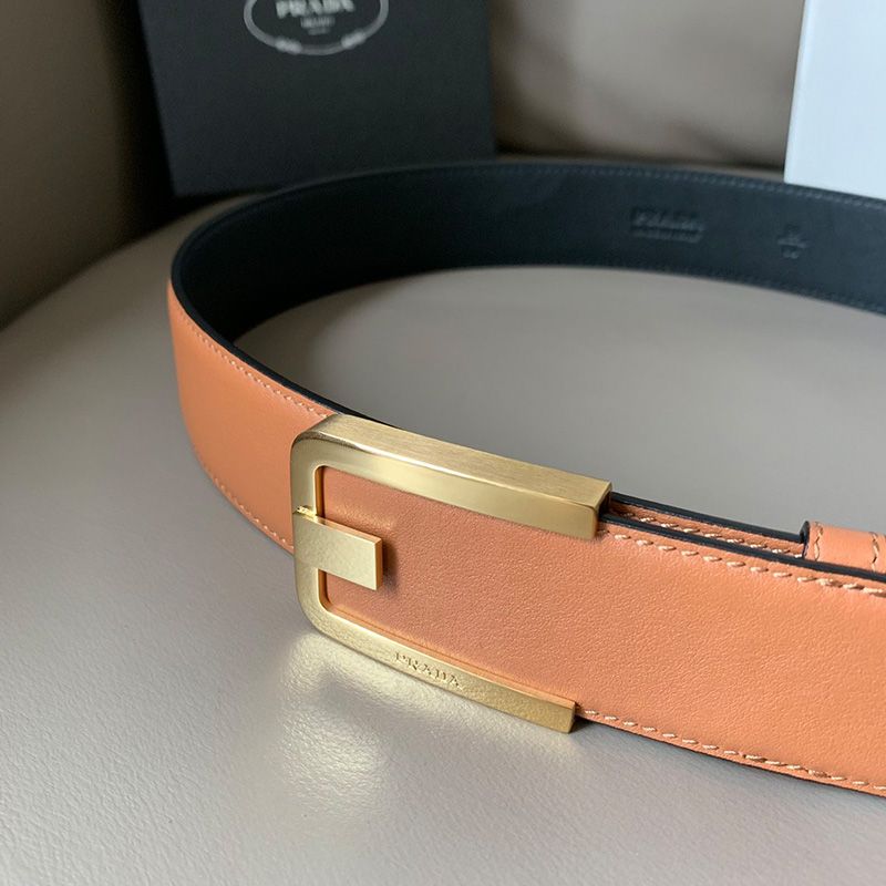 Prada Napa Leather Belt In Brown/Gold