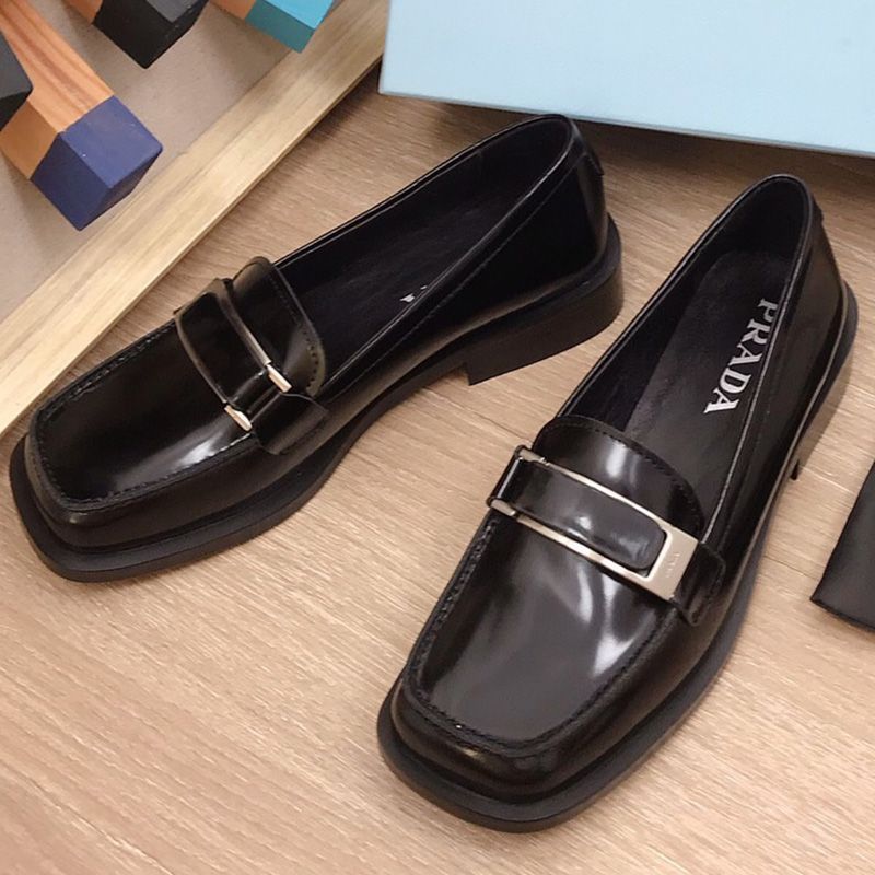 Prada Open Edge Bead Leather Slip-ons Women In Black