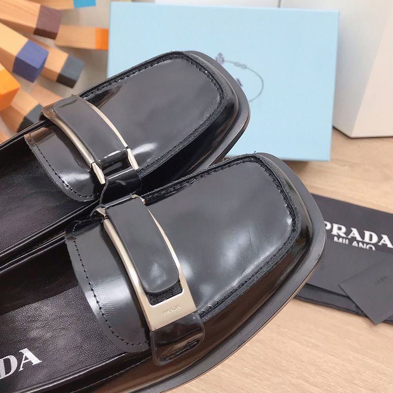 Prada Open Edge Bead Leather Slip-ons Women In Black