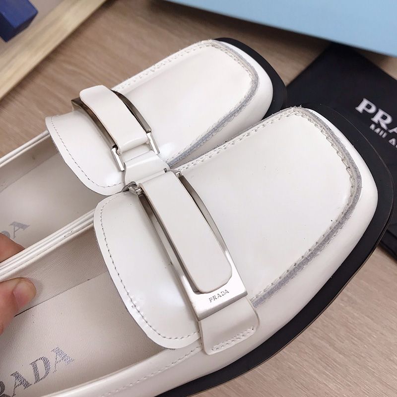 Prada Open Edge Bead Leather Slip-ons Women In White