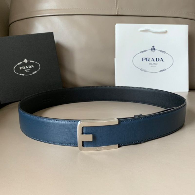 Prada 2CM105 Saffiano Leather Belt In Blue/Silver