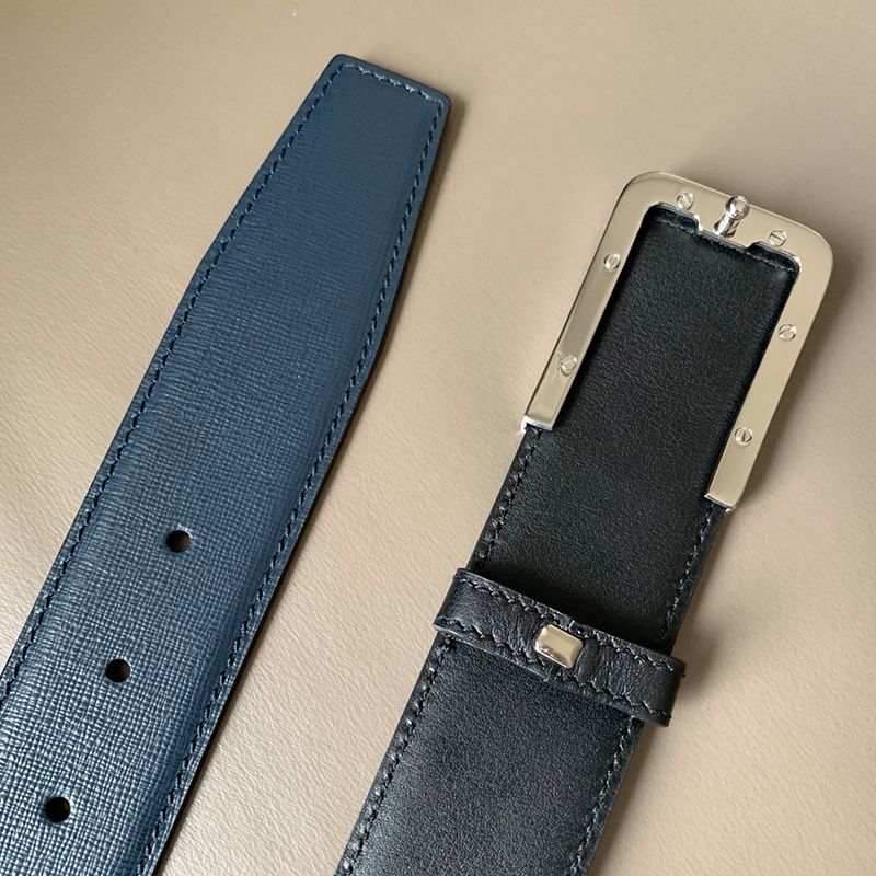 Prada 2CM105 Saffiano Leather Belt In Blue/Silver