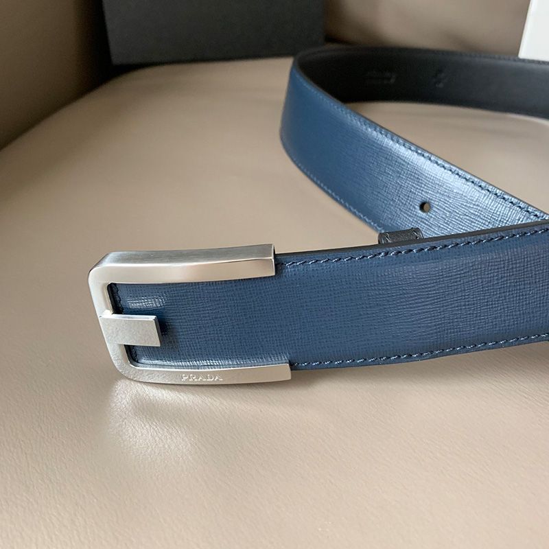 Prada 2CM105 Saffiano Leather Belt In Blue/Silver