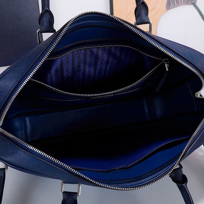 Prada VS363R Ribbon Saffiano Leather Briefcase In Dark Blue