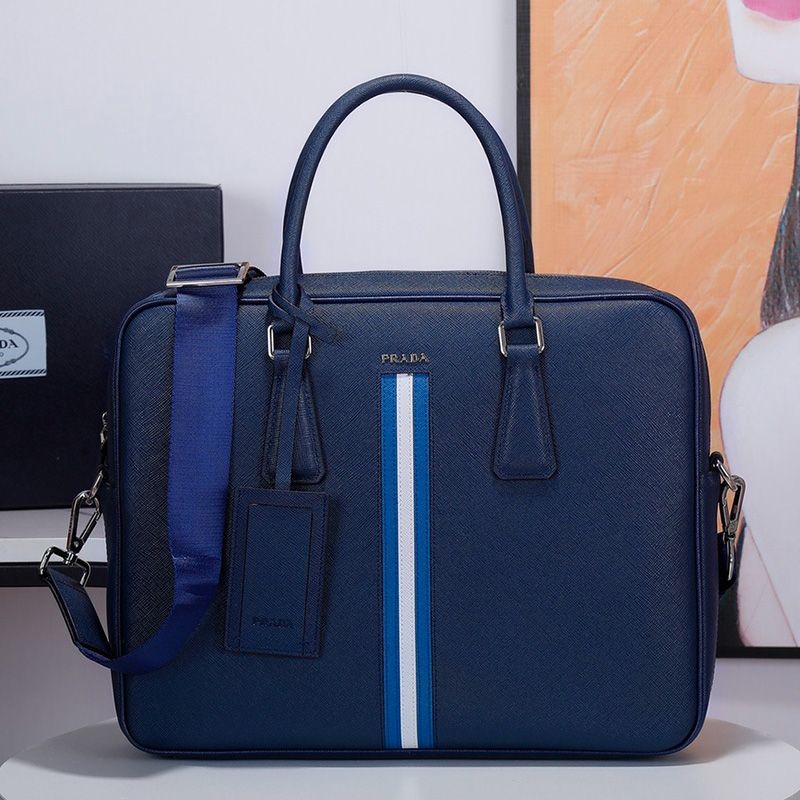 Prada VS363R Ribbon Saffiano Leather Briefcase In Light Blue