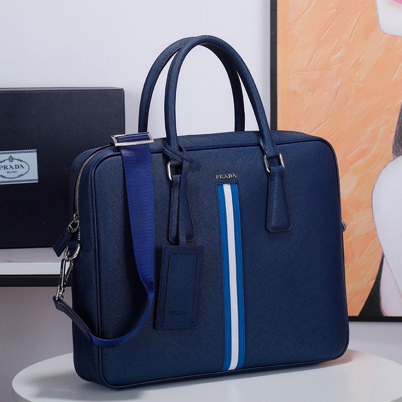 Prada VS363R Ribbon Saffiano Leather Briefcase In Light Blue