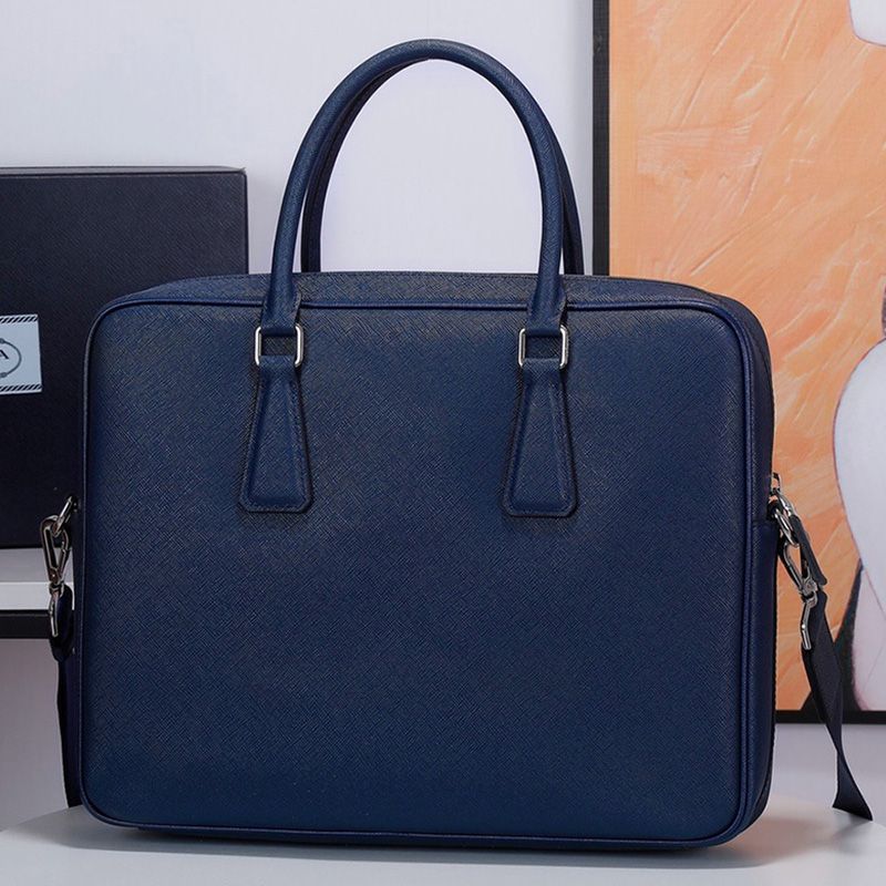 Prada VS363R Ribbon Saffiano Leather Briefcase In Light Blue