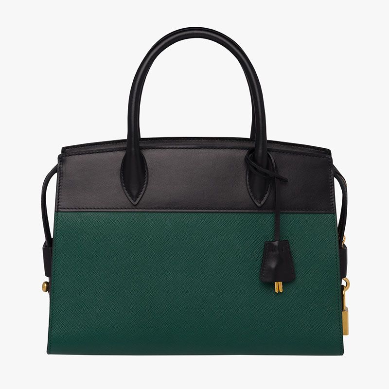 Prada 1BA046 Saffiano Leather Esplanade Bag In Green/Black