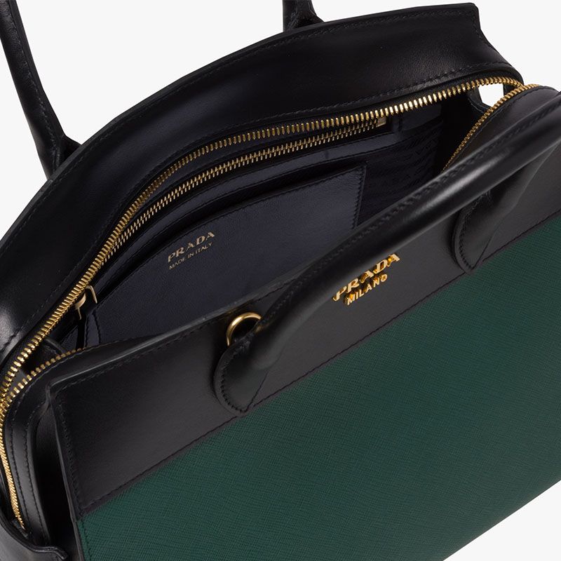 Prada 1BA046 Saffiano Leather Esplanade Bag In Green/Black