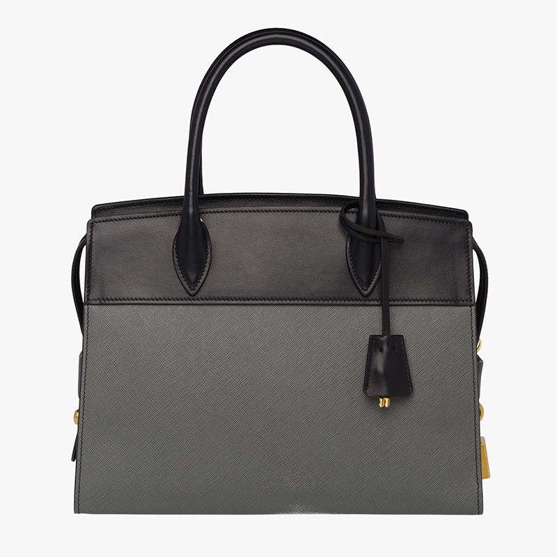 Prada 1BA046 Saffiano Leather Esplanade Bag In Grey/Black