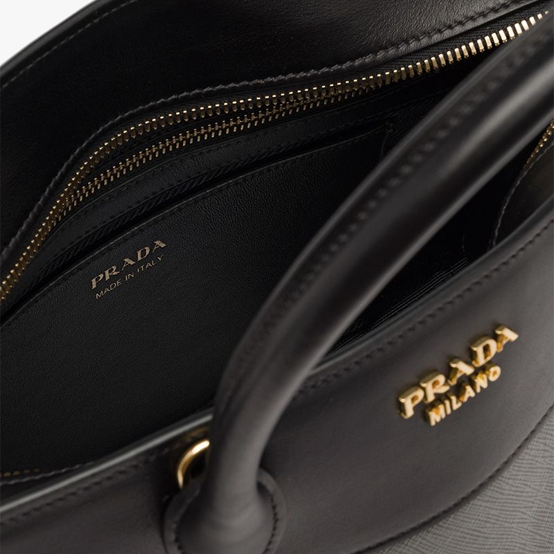 Prada 1BA046 Saffiano Leather Esplanade Bag In Grey/Black