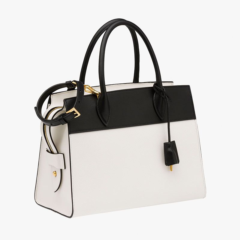 Prada 1BA046 Saffiano Leather Esplanade Bag In White/Black