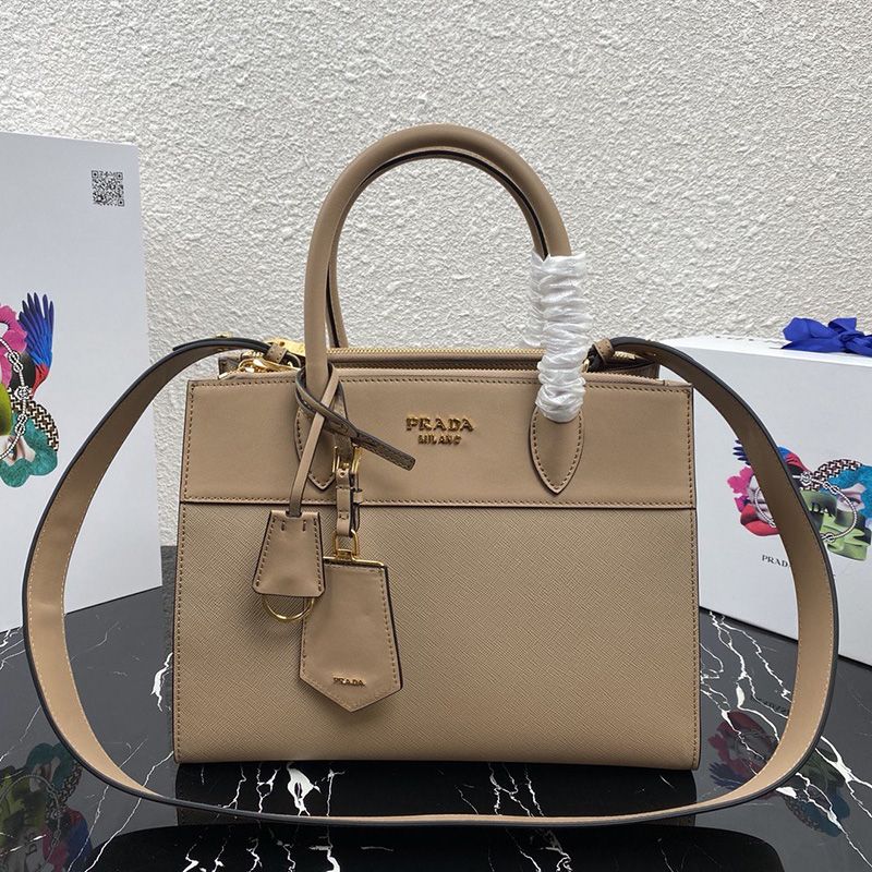 Prada 1BA102 Leather Paradigme Bag In Apricot