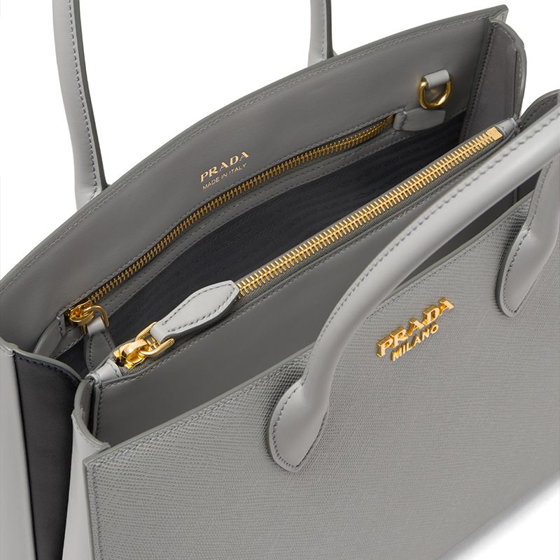 Prada 1BA153 Saffiano Leather Double Bag In Grey