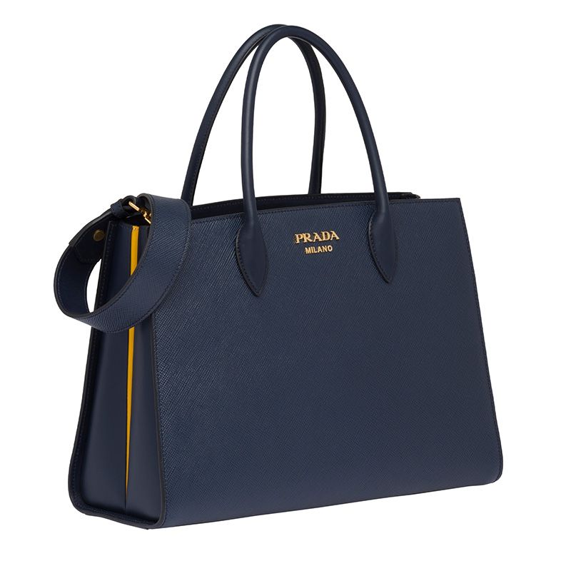 Prada 1BA153 Saffiano Leather Double Bag In Navy Blue