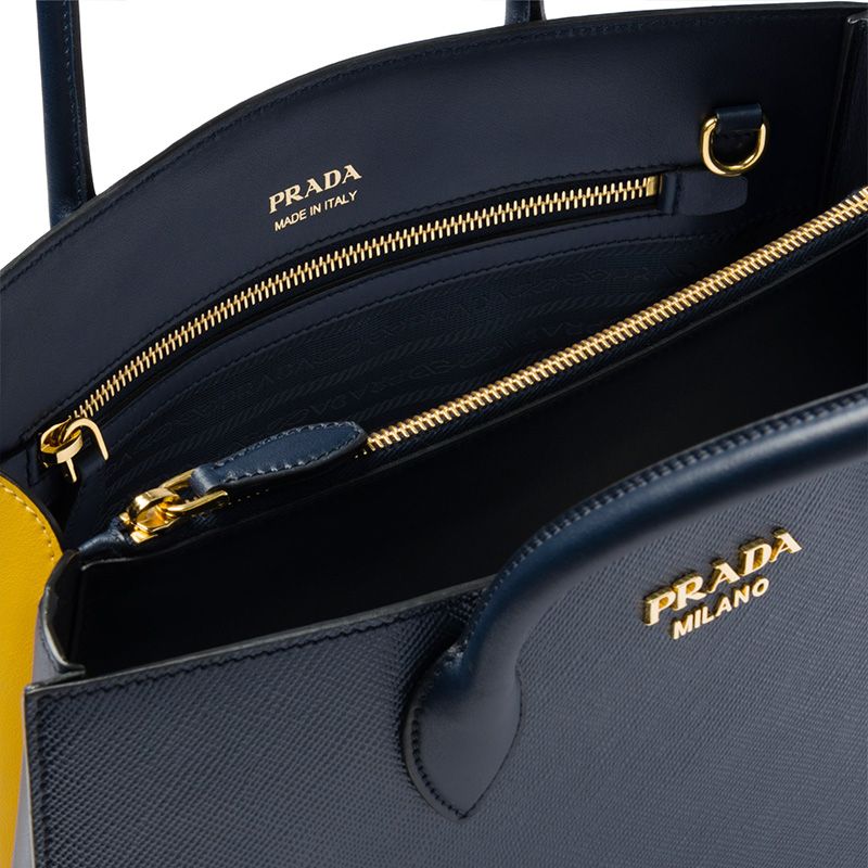 Prada 1BA153 Saffiano Leather Double Bag In Navy Blue