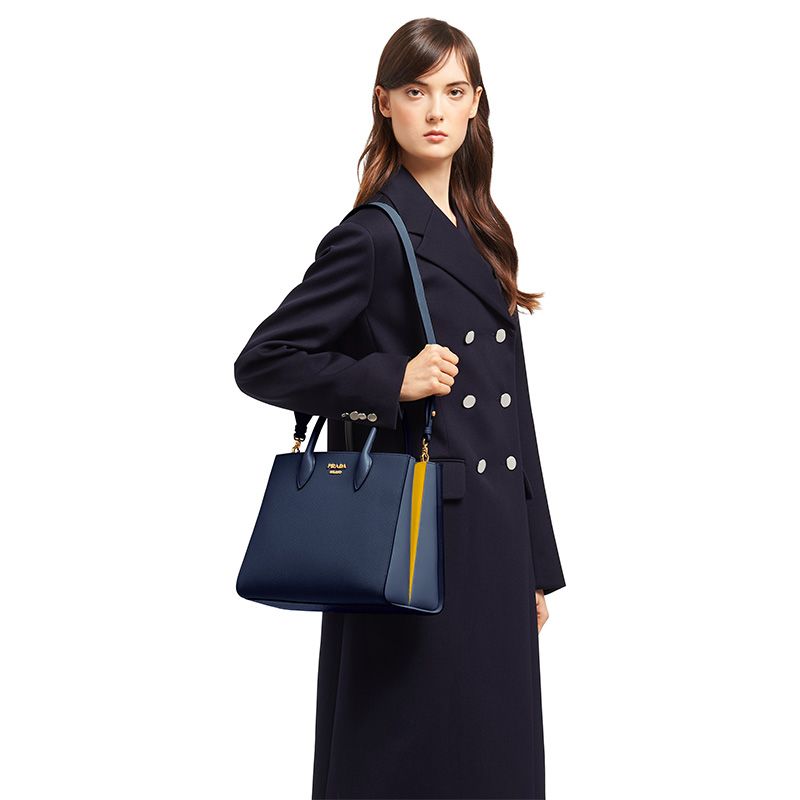 Prada 1BA153 Saffiano Leather Double Bag In Navy Blue