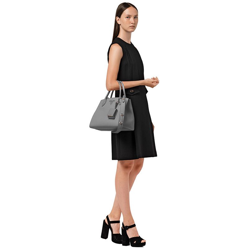 Prada 1BA155 Saffiano Leather Monochrome Bag In Grey