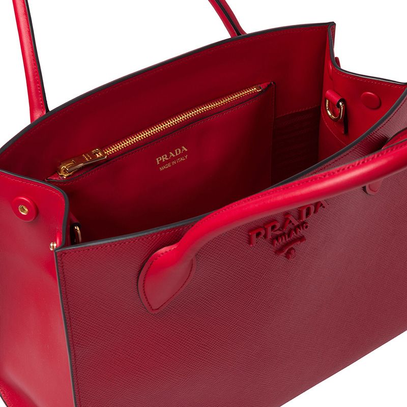 Prada 1BA155 Saffiano Leather Monochrome Bag In Red