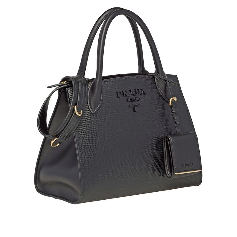 Prada 1BA156 Saffiano Leather Monochrome Bag In Black