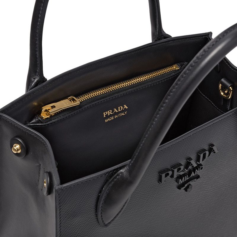 Prada 1BA156 Saffiano Leather Monochrome Bag In Black