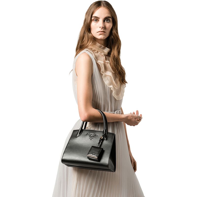 Prada 1BA156 Saffiano Leather Monochrome Bag In Black