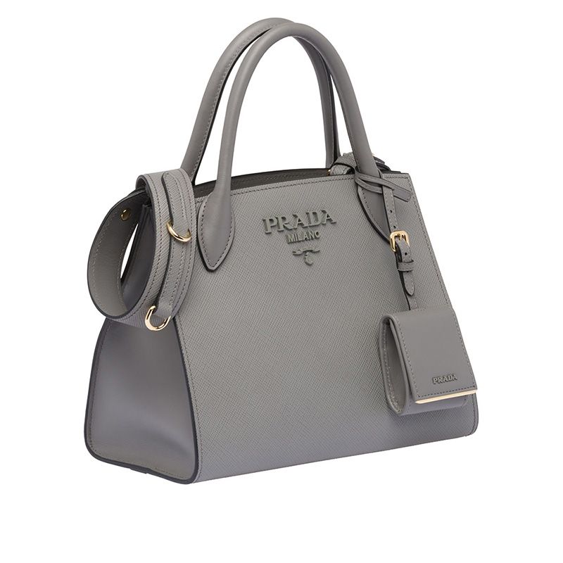 Prada 1BA156 Saffiano Leather Monochrome Bag In Grey