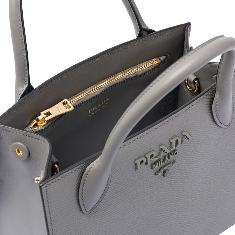 Prada 1BA156 Saffiano Leather Monochrome Bag In Grey