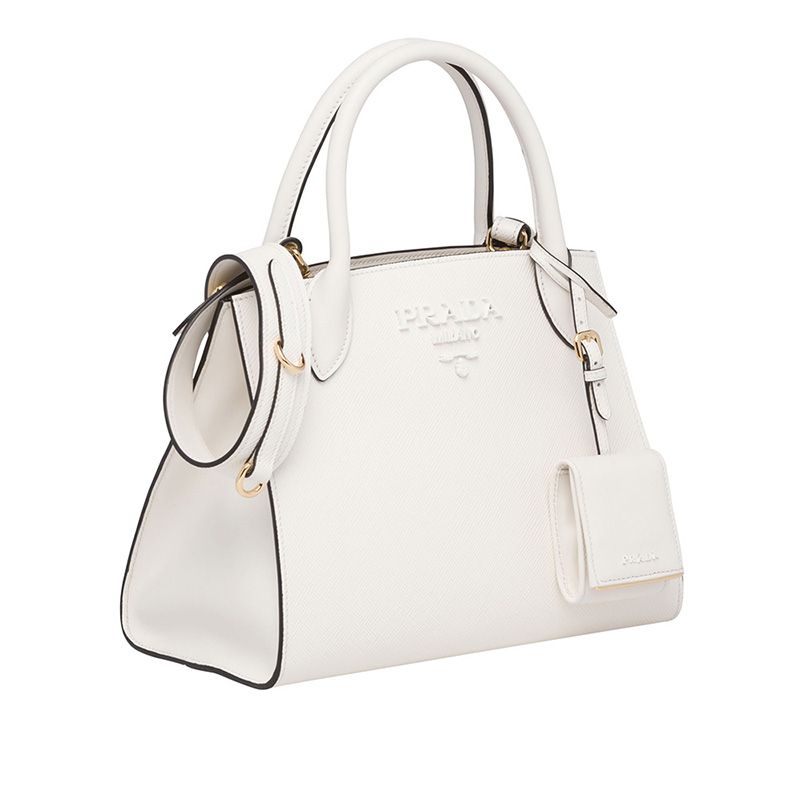 Prada 1BA156 Saffiano Leather Monochrome Bag In White