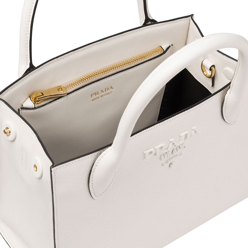 Prada 1BA156 Saffiano Leather Monochrome Bag In White