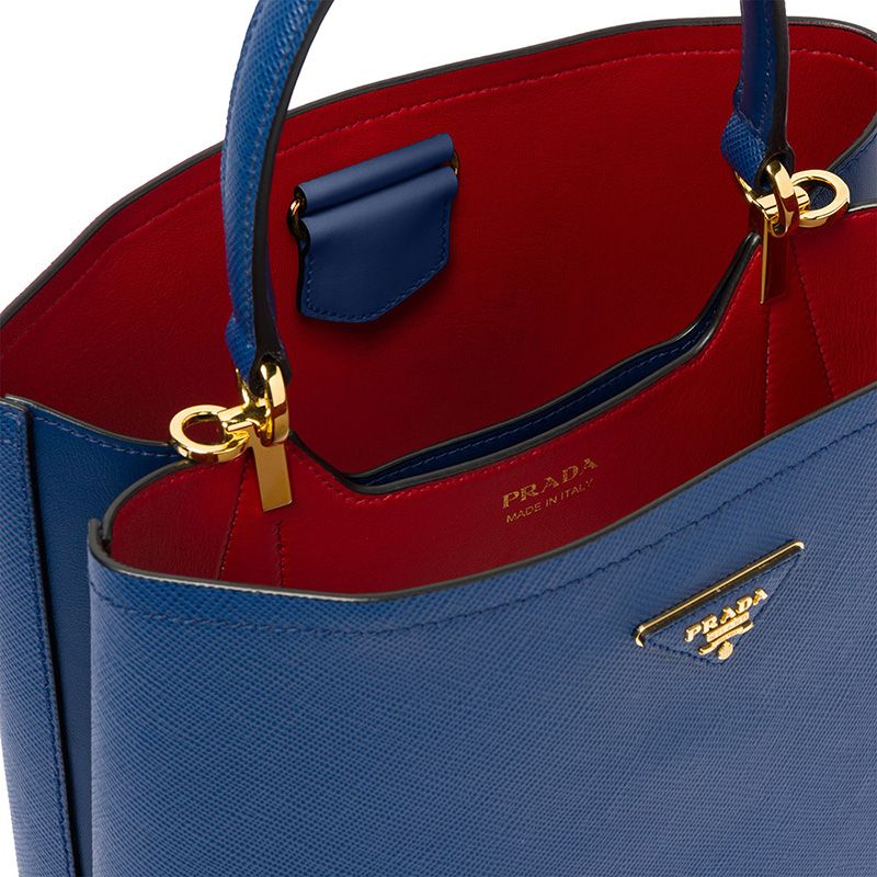 Prada 1BA211 Saffiano Leather Panier Bag In Blue