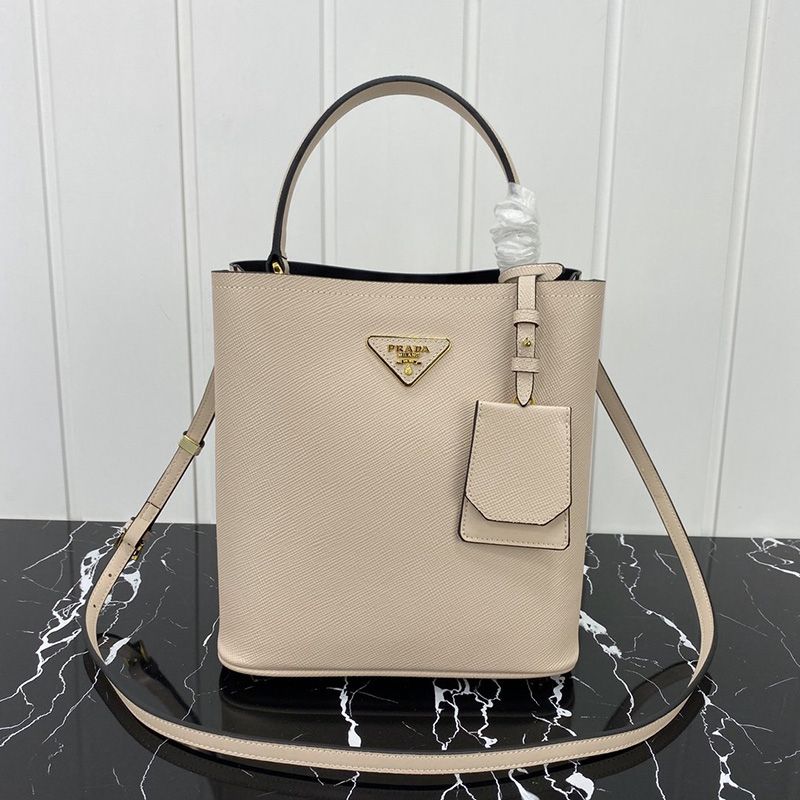 Prada 1BA212 Saffiano Leather Panier Bag In Apricot