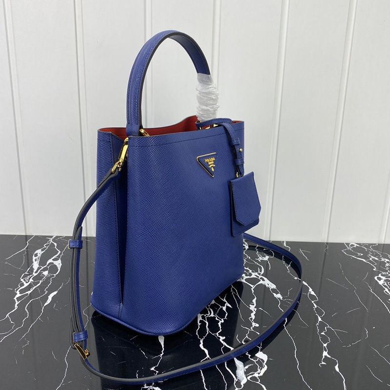 Prada 1BA212 Saffiano Leather Panier Bag In Blue