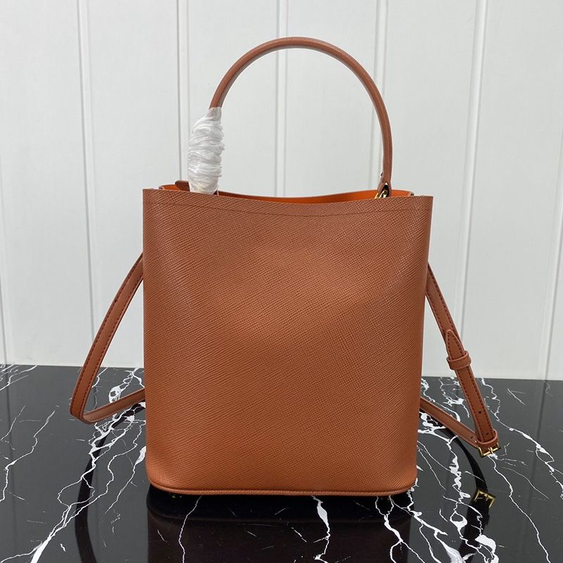 Prada 1BA212 Saffiano Leather Panier Bag In Orange