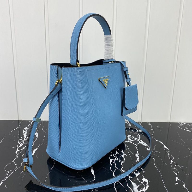 Prada 1BA212 Saffiano Leather Panier Bag In Sky Blue