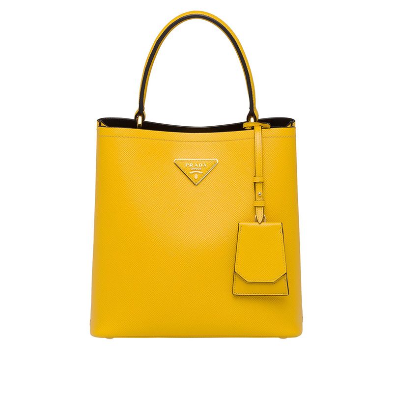 Prada 1BA212 Saffiano Leather Panier Bag In Yellow