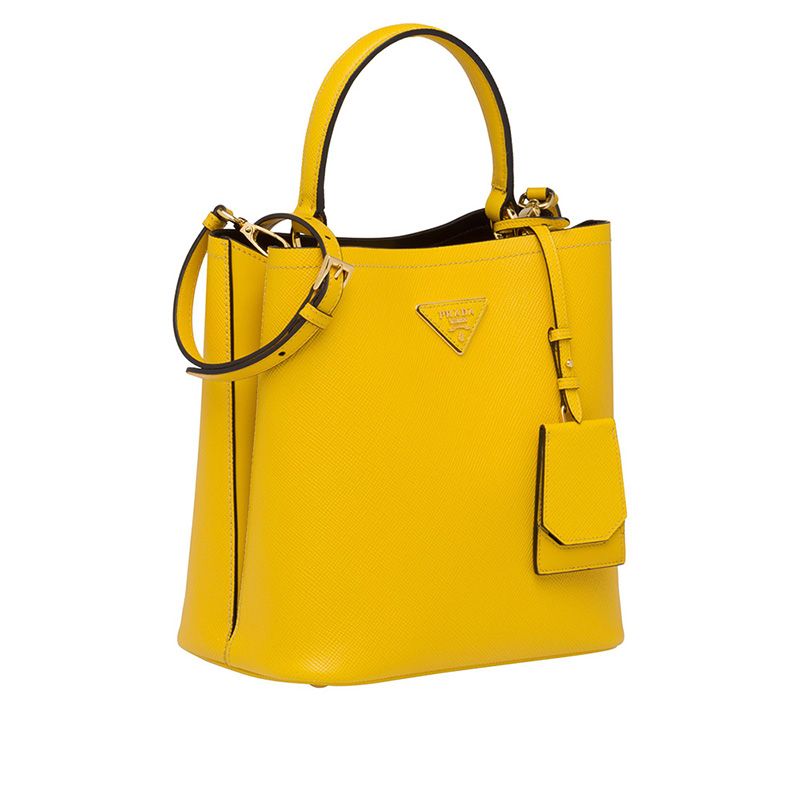 Prada 1BA212 Saffiano Leather Panier Bag In Yellow