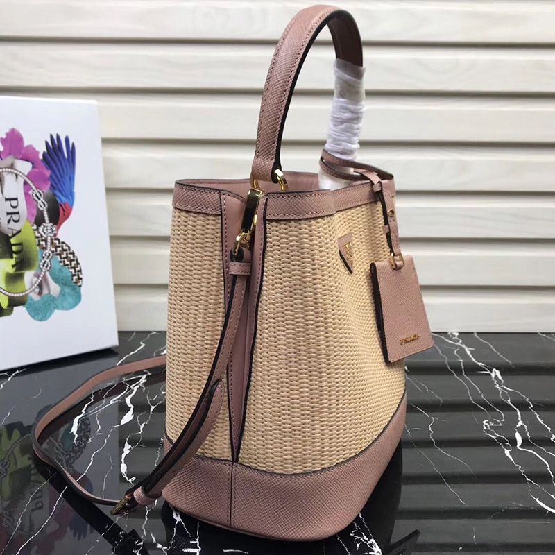 Prada 1BA212 Straw Panier Bag In Pink