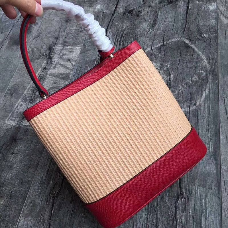 Prada 1BA212 Straw Panier Bag In Red