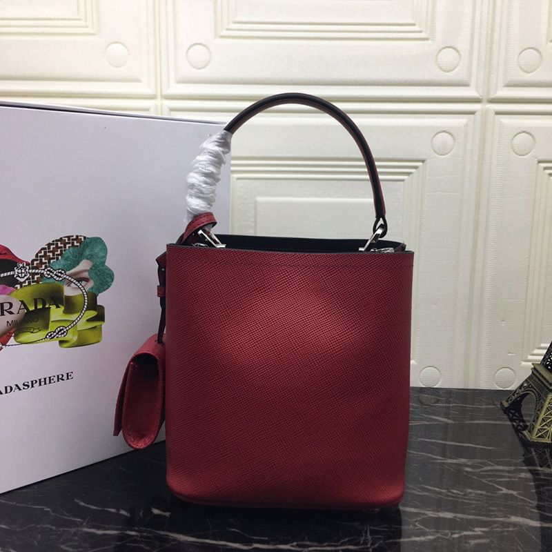 Prada 1BA217 Enameled Saffiano Leather Panier Bag In Red