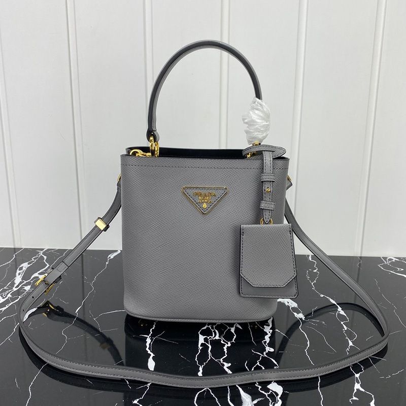 Prada 1BA217 Saffiano Leather Panier Bag In Grey