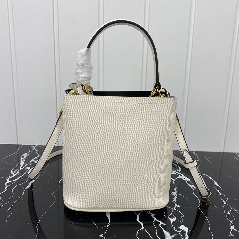 Prada 1BA217 Saffiano Leather Panier Bag In White