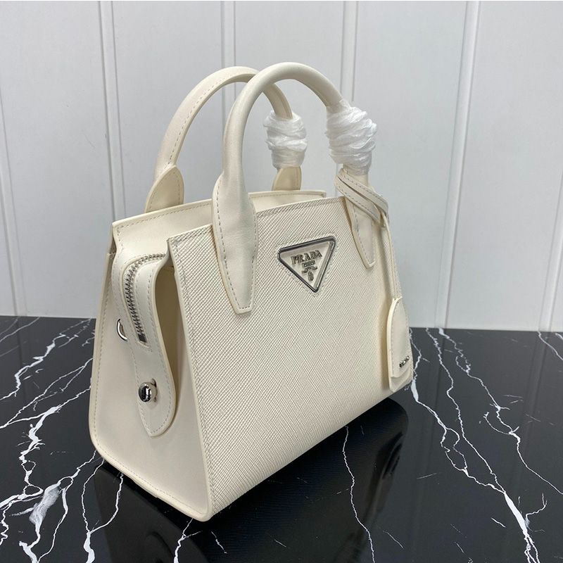 Prada 1BA297 Saffiano Leather Kristen Handbag In White