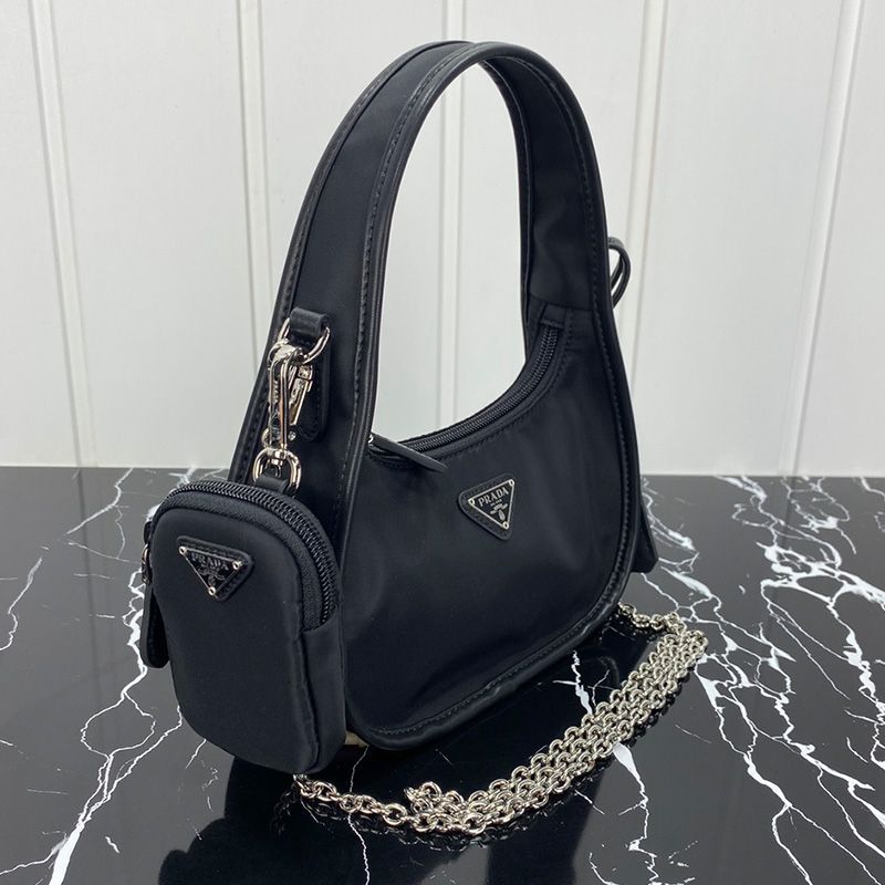 Prada 1BC114 Nylon Hobo Bag In Black