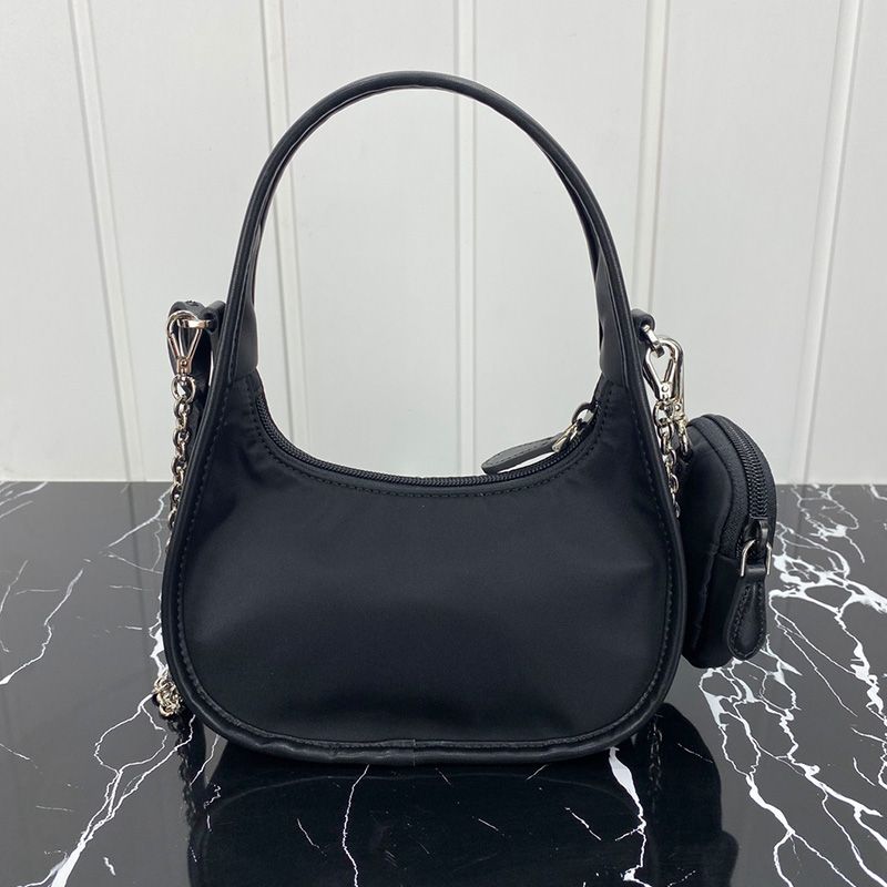 Prada 1BC114 Nylon Hobo Bag In Black