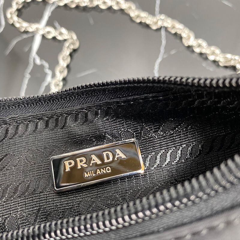 Prada 1BC114 Nylon Hobo Bag In Black